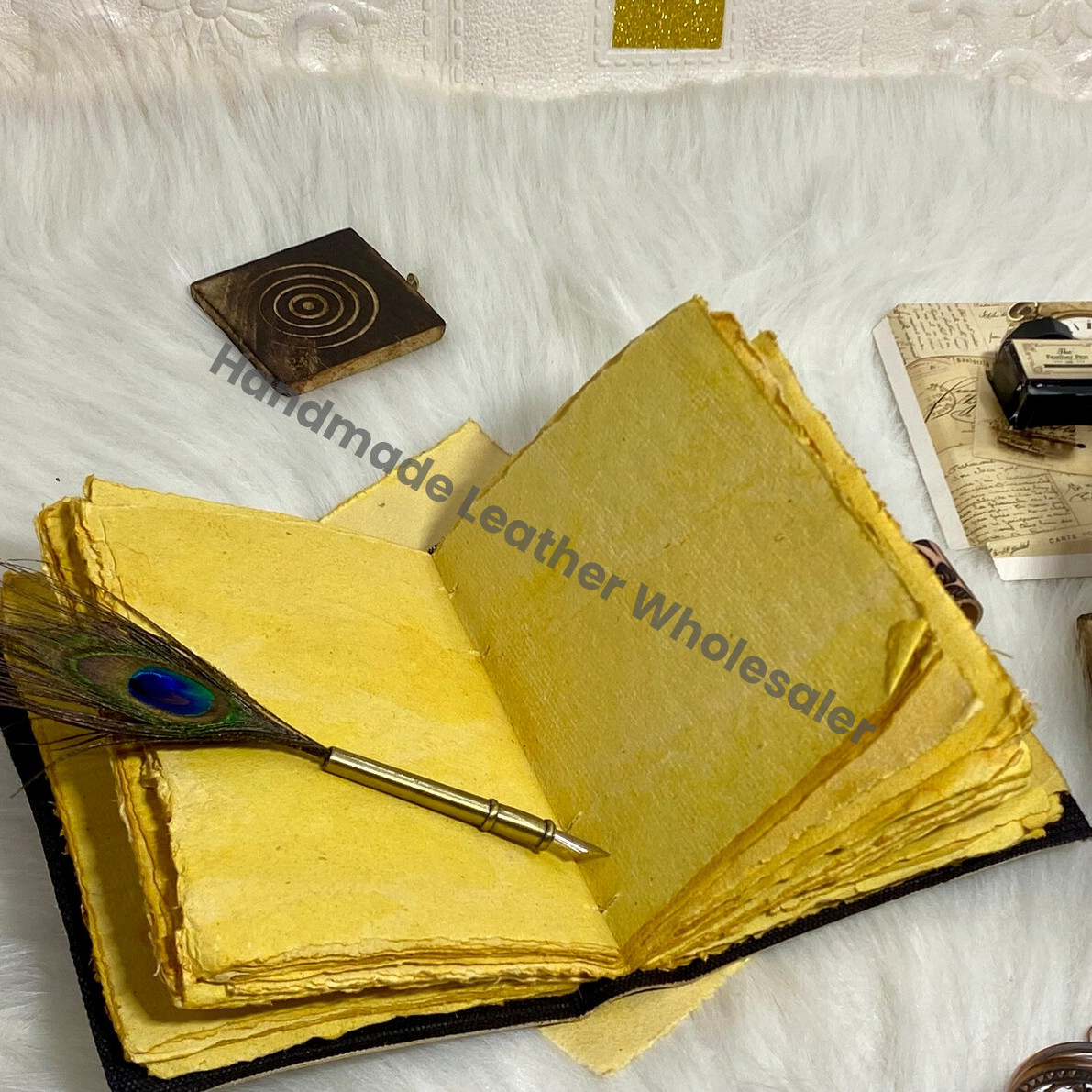 Vintage Leather Cat Journal: Celtic Book of Spells, Handmade Sketchbook