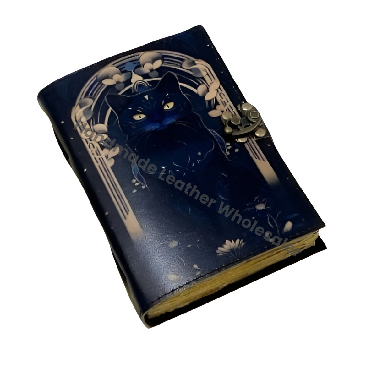 Vintage Leather Cat Journal: Celtic Book of Spells, Handmade Sketchbook