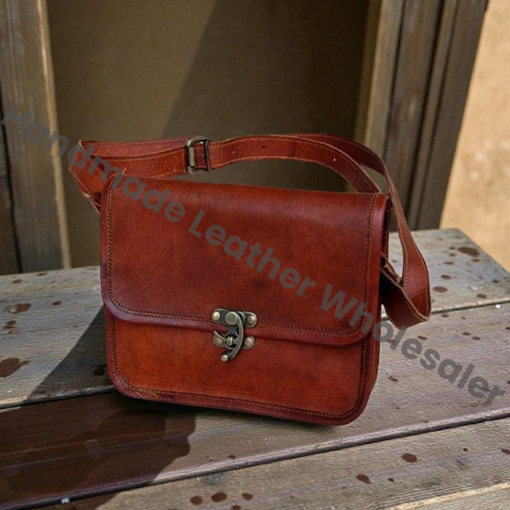Vintage Leather Crossbody Bag for Women & Men – Handmade Brown Leather Shoulder Bag – Rustic Lock Satchel Minimalist Everyday Messenger Bag.