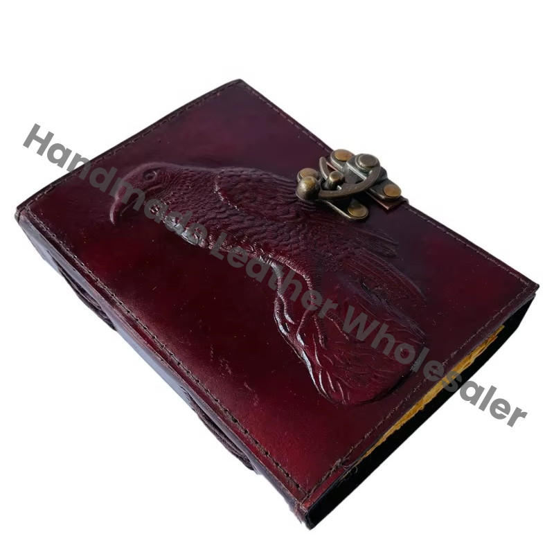 Vintage Leather Crow Handmade Book of Spells Celtic Wiccan Journals for Writing Prop Brown Emboss Deckle Art Paper Diary