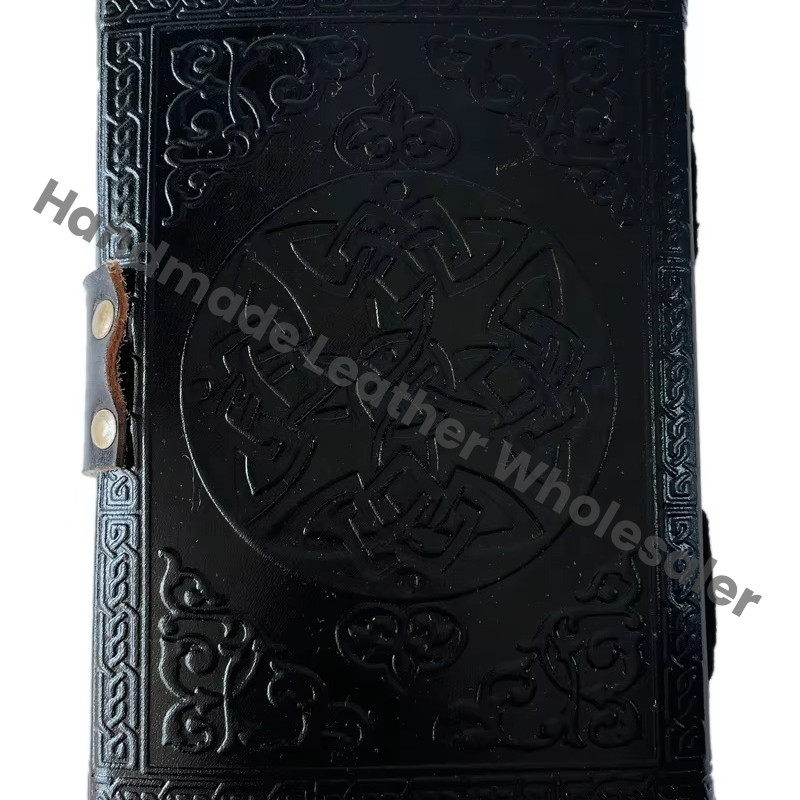 Vintage Leather Dragon Book of Spells Celtic Wiccan Journals for Writing Black Prop Charcoal Handmade Embossed Deckle Art Paper