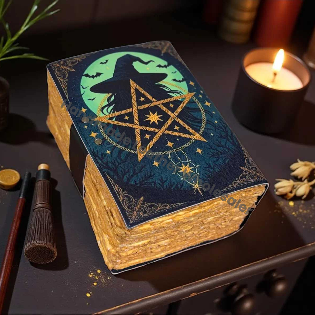 Pentagram Witch Moon Journal | Deckle Edge Notebook | Witchcraft Grimoire | Celestial Spell Book