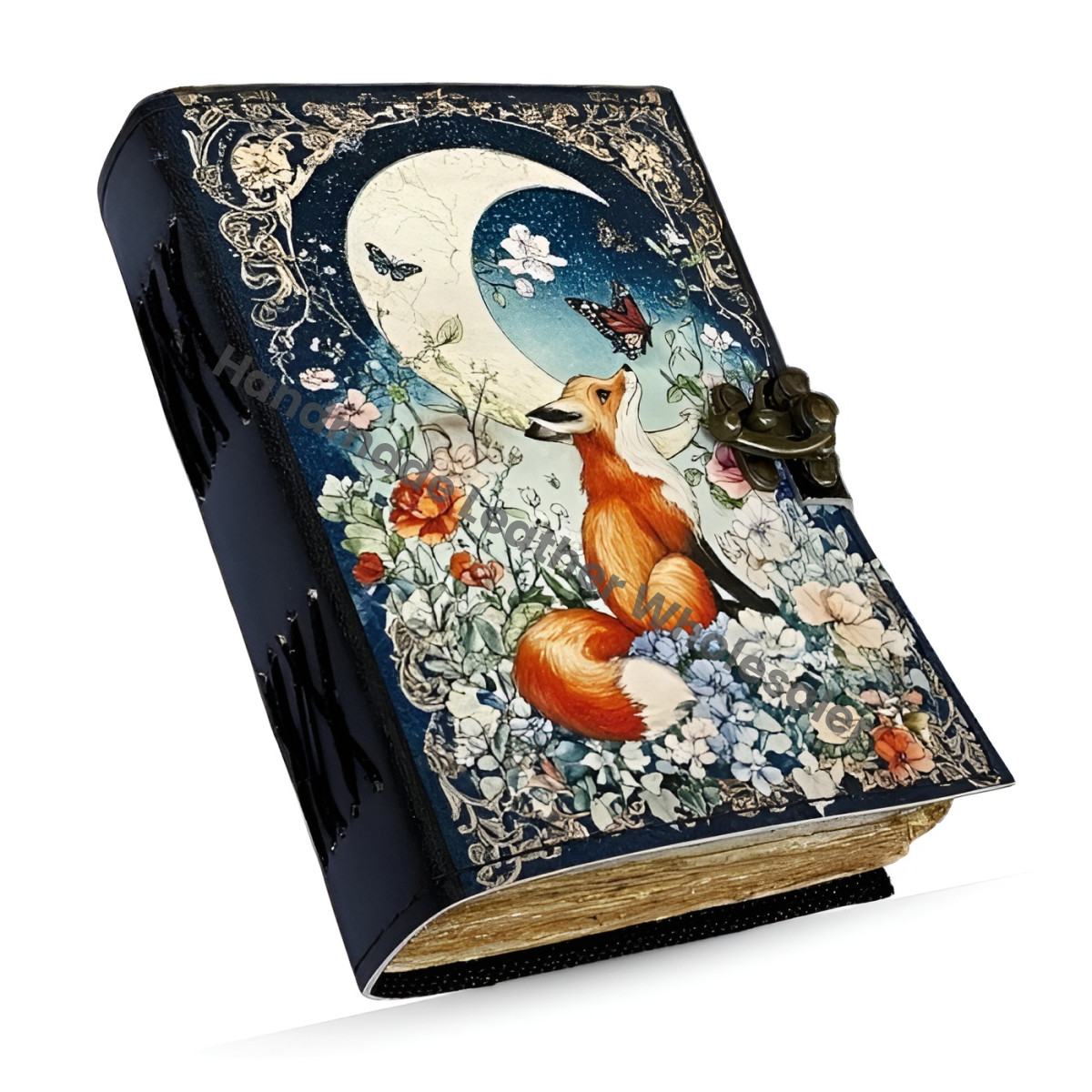 Vintage Leather Grimoire Journal – Book of Shadows, Celestial Fox Witchcraft Spellbook, Wiccan Pagan Gothic Diary, Occult Notebook