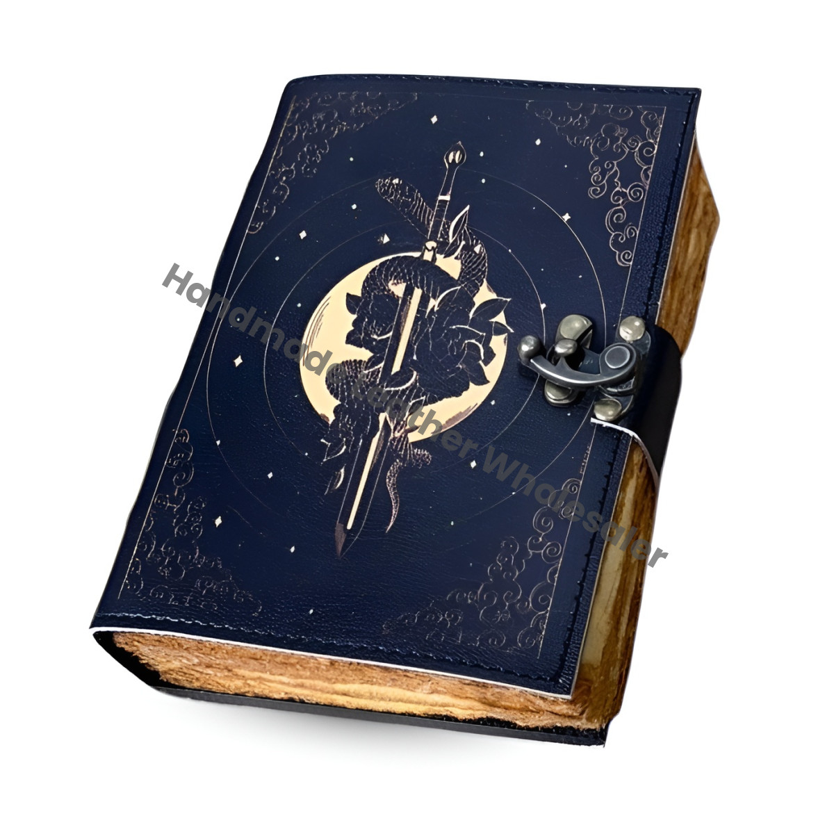 Vintage Leather Grimoire Journal: Handmade Deckle Edge Paper Sketchbook