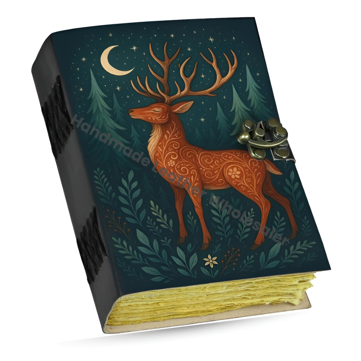 Vintage Leather Journal: Deer Print, Deckle Edge Paper, Book of Shadows Christmas Gift Handmade