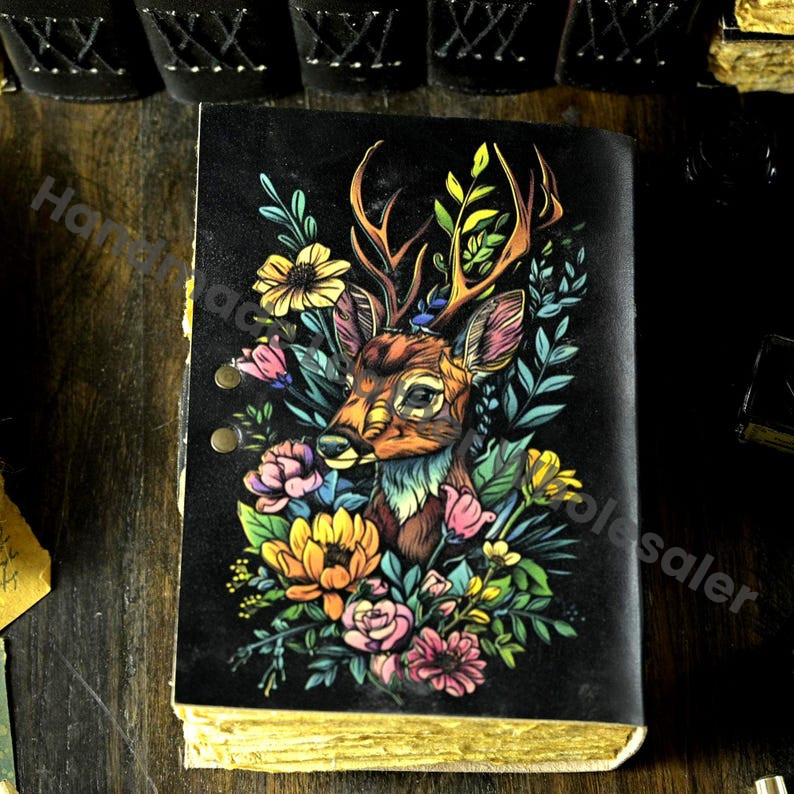 Vintage Leather Journal: Deer Print, Deckle Edge Paper, Book of Shadows (Copy)
