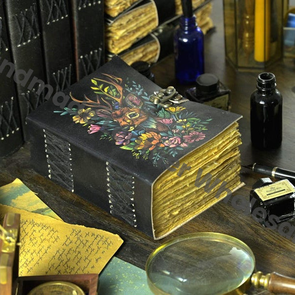 Vintage Leather Journal: Deer Print, Deckle Edge Paper, Book of Shadows (Copy)