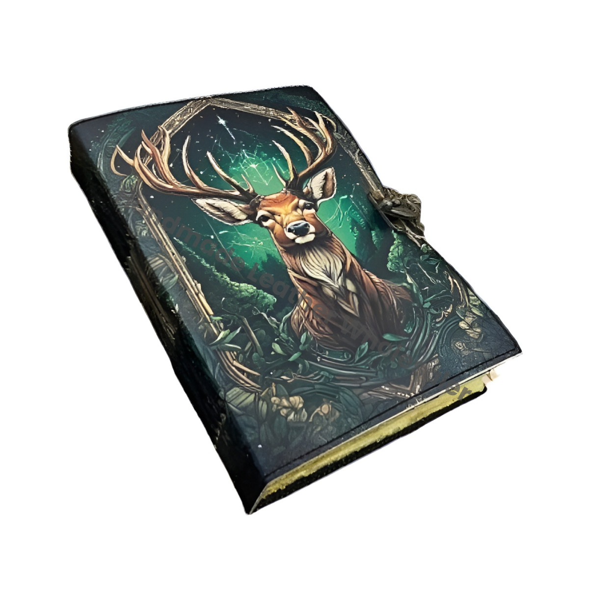 Vintage leather Journal Deer printed Journal Blank spell Book of Shadows Handmade Leather Journal Grimoire Journal with Deckle Edge Paper