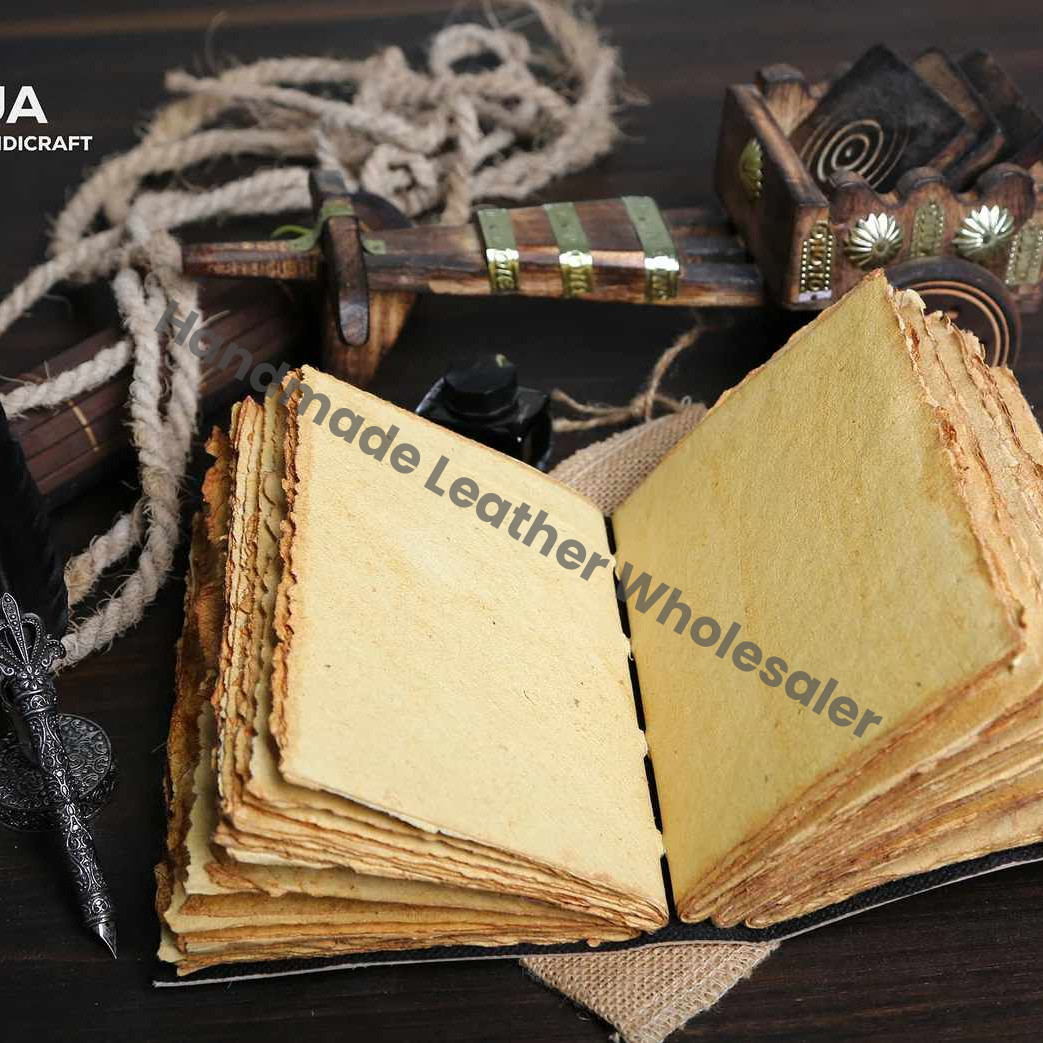 Vintage Leather Journal: Double Horse Print, Handmade Paper