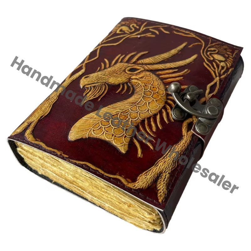 Vintage Leather Journal Dragon Yellow Hardcover Travel Gift Notebook with Custom Logo Recyclable Handmade Paper Best Price
