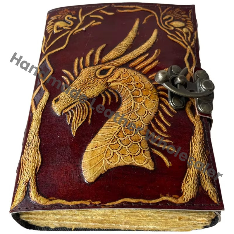 Vintage Leather Journal Dragon Yellow Hardcover Travel Gift Notebook with Custom Logo Recyclable Handmade Paper Best Price