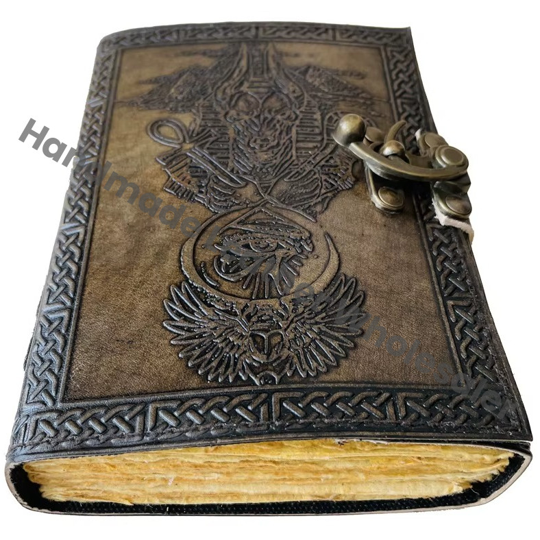 Vintage Leather Journal for Women Deckle Old Pages Books of Shadows Third Eye Celtic Blank Bound Grimoire Hardcover Sketchbook
