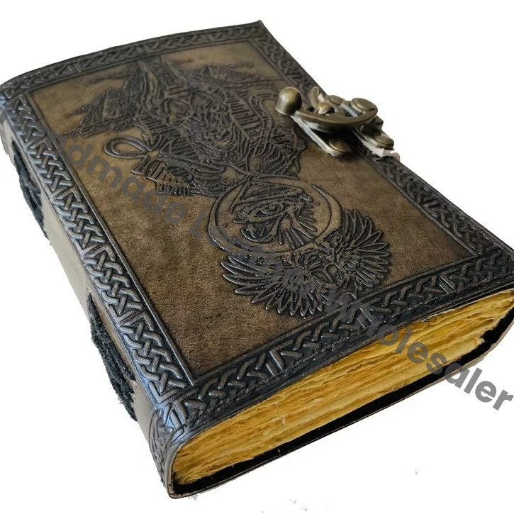 Vintage Leather Journal for Women Deckle Old Pages Books of Shadows Third Eye Celtic Blank Bound Grimoire Hardcover Sketchbook