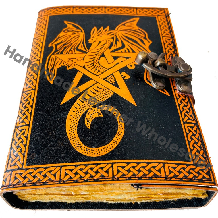 Vintage Leather Journal for Women Star Pentagram DND Large Book of Shadows Sketchbook Deckle Old Pages Blank Planner Diary