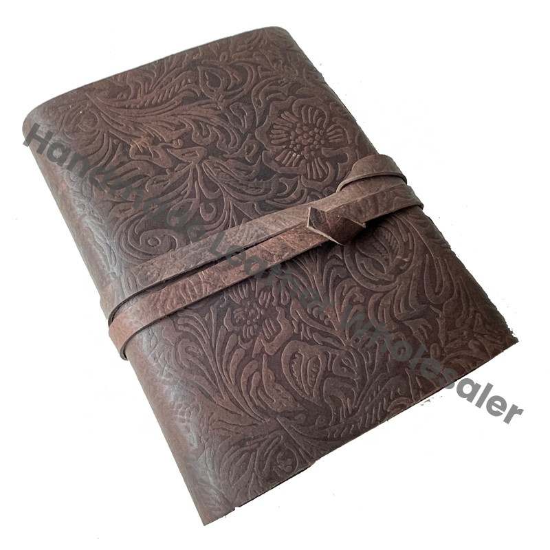 Vintage Leather Journal Handmade Deckle Edge Paper Beautiful Garden Flower Embossed Book Shadows Sketchbook Stone Journal Gift
