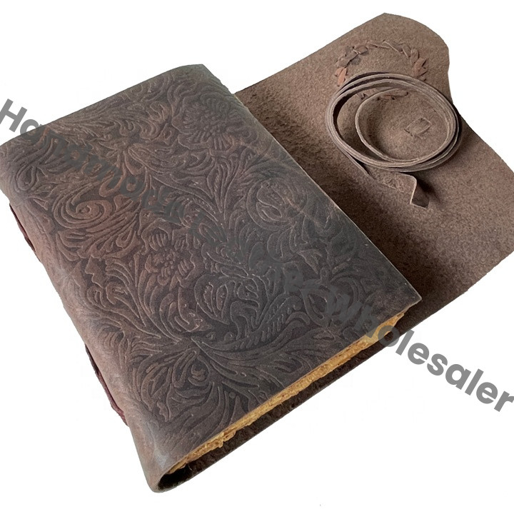 Vintage Leather Journal Handmade Deckle Edge Paper Beautiful Garden Flower Embossed Book Shadows Sketchbook Stone Journal Gift