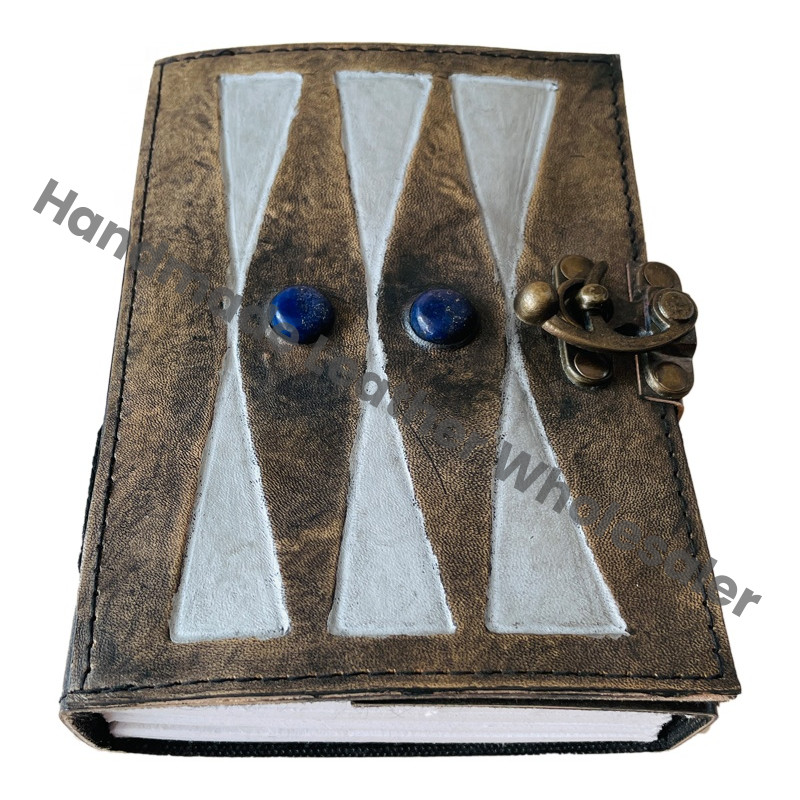 Vintage Leather Journal Lapiz Stone Antique Handmade Deckle Edge Paper Silver Sketchbook Charmed Writing Planner Gift