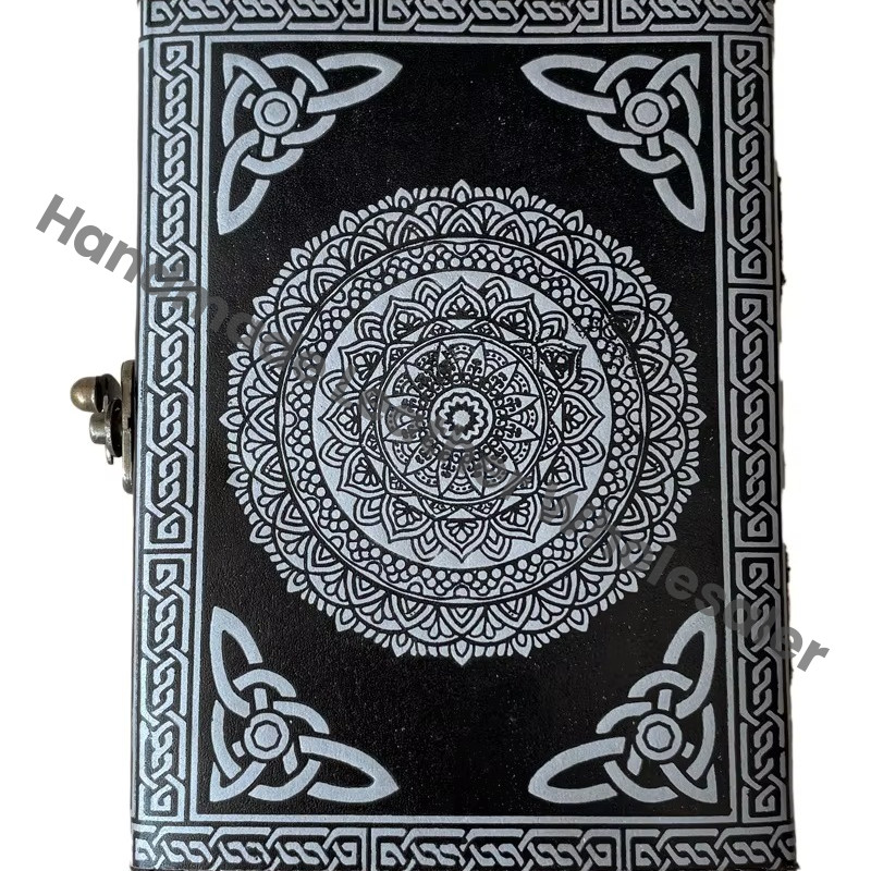 Vintage Leather Journal Sketchbook Drawing Old Book of Shadows Blank Notebook Grimoire Women Face Lock Closer Writing Journal