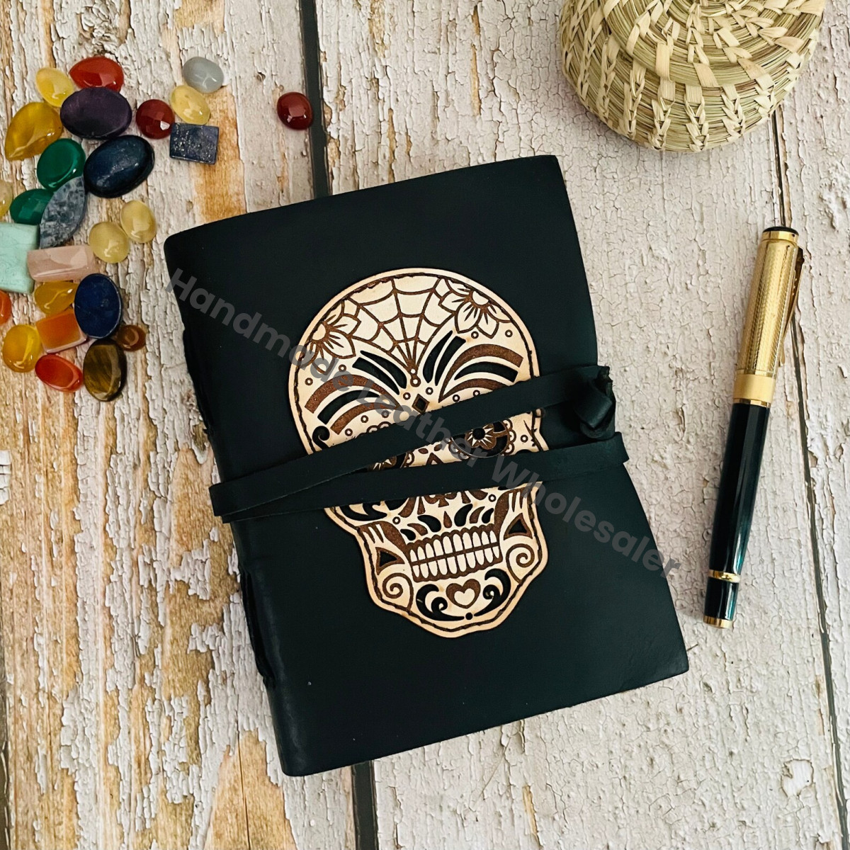 Vintage Leather Journal: Skull Book of Shadows, Antique Paper