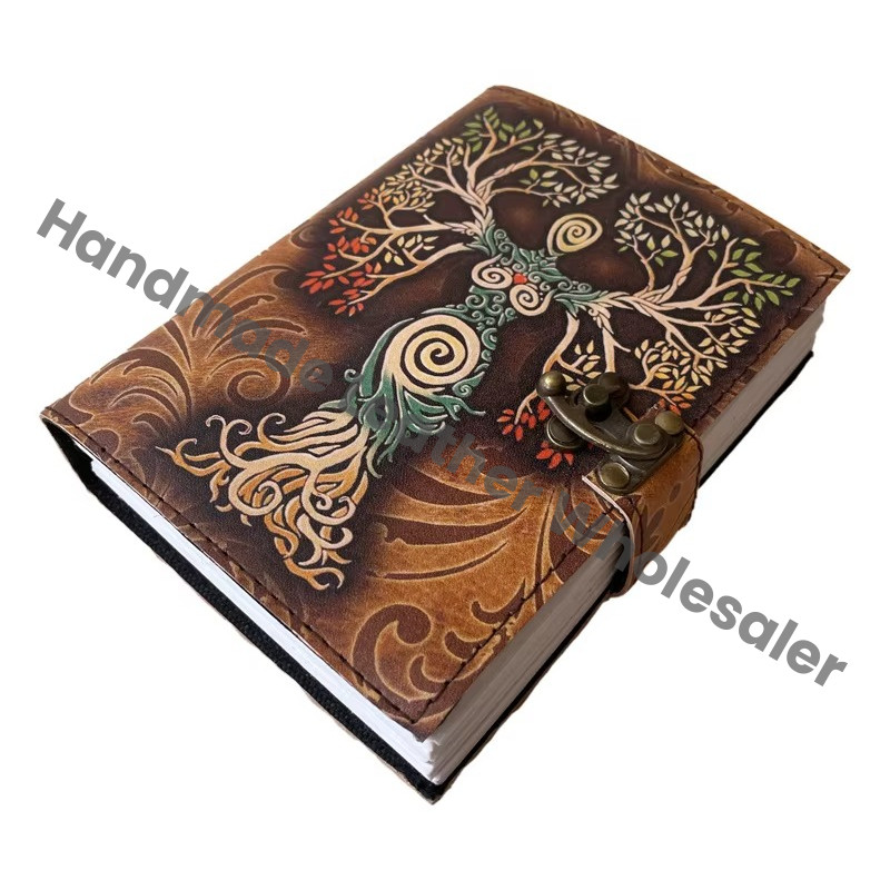 Vintage Leather Journal Spell Book of Shadows Journal Blank Mother of Earth Deckle Edge Paper Tree of Life Journals