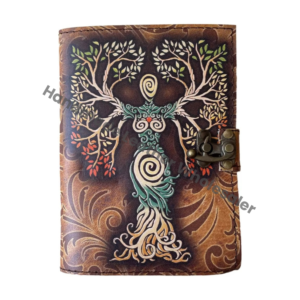 Vintage Leather Journal Spell Book of Shadows Journal Blank Mother of Earth Deckle Edge Paper Tree of Life Journals