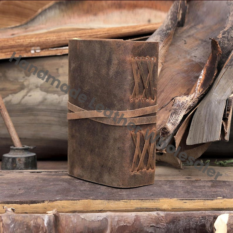 Vintage Leather Journal with Antique Key | Handmade Deckle Edge Paper