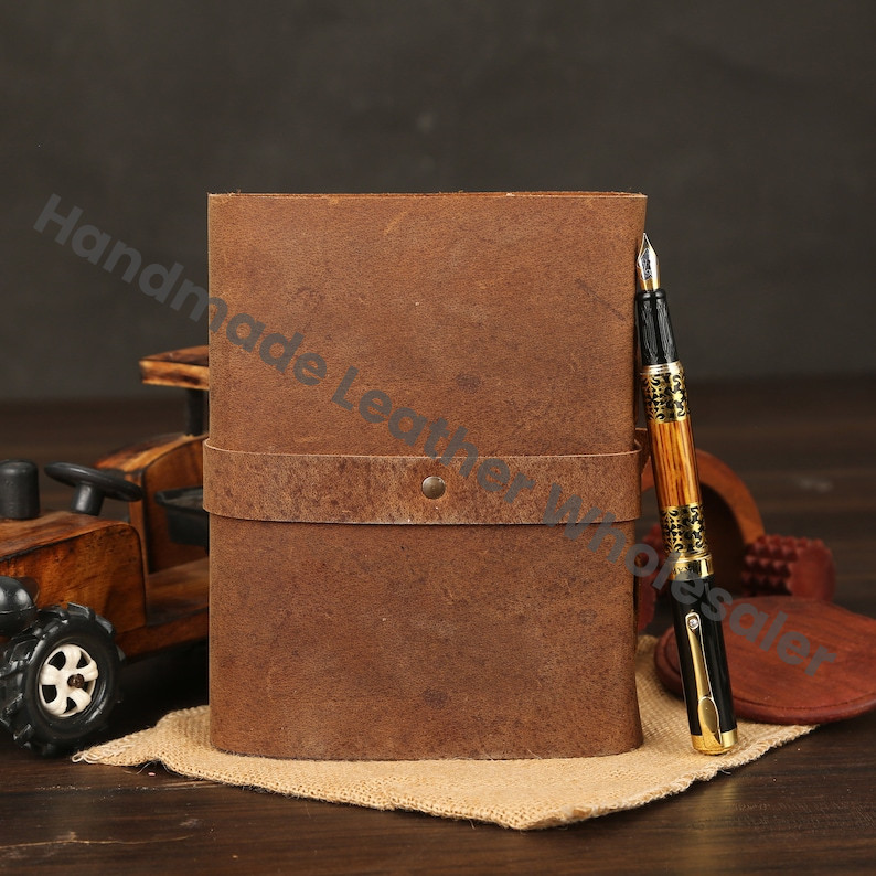 Vintage Leather Journal with Buckle, Deckled Edge Paper