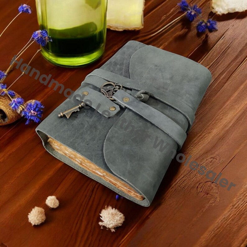 Vintage Leather Journal with Key: Handmade Spell Book, Grimoire
