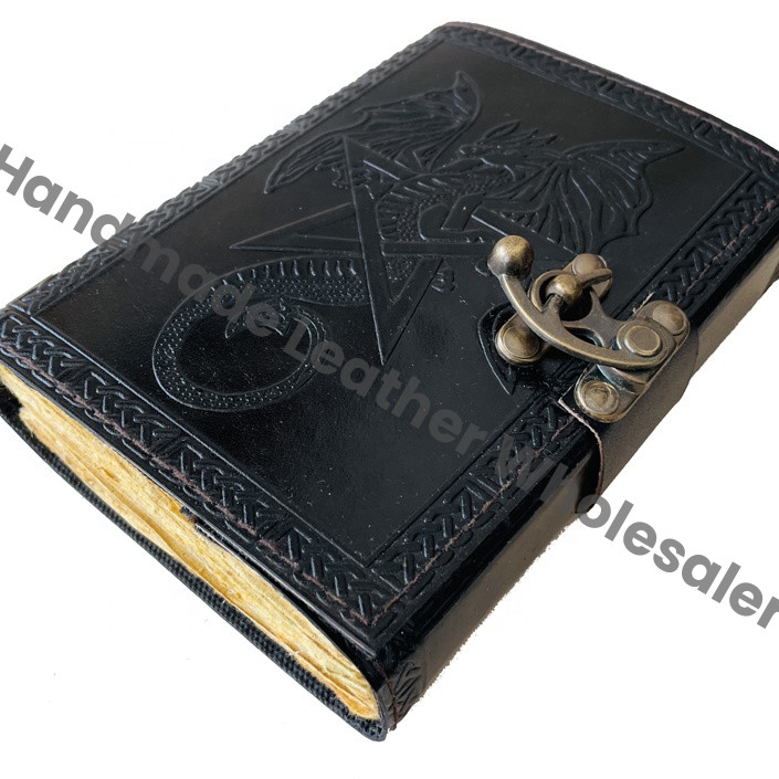 Vintage Leather Journal Women Sketchbook Dragon Large Thermal Binding Gift Hardcover Deckle Old Pages Blank Notebooks