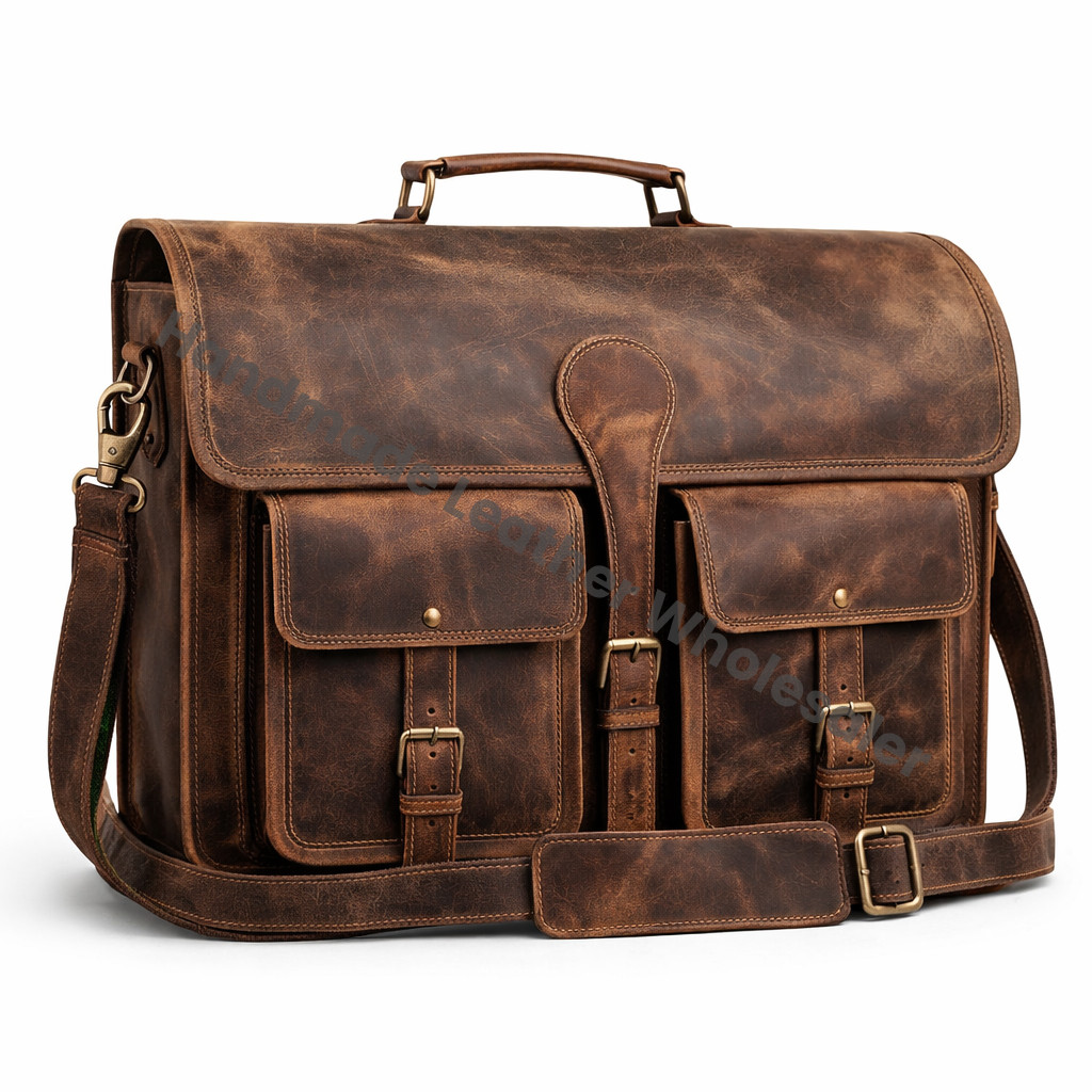 Vintage Leather Messenger Full Grain Briefcase Bag – Custom Engraved - Handmade Crossbody Laptop Satchel - Gift for him