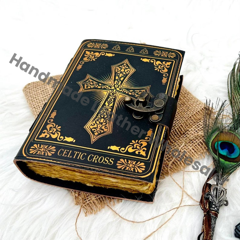 Vintage Leather Print Journal: Celtic Cross Book of Shadows