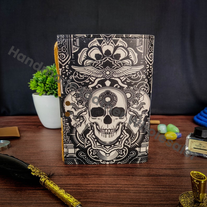 Vintage Leather Skull Journal: Handmade Book of Shadows Grimoire