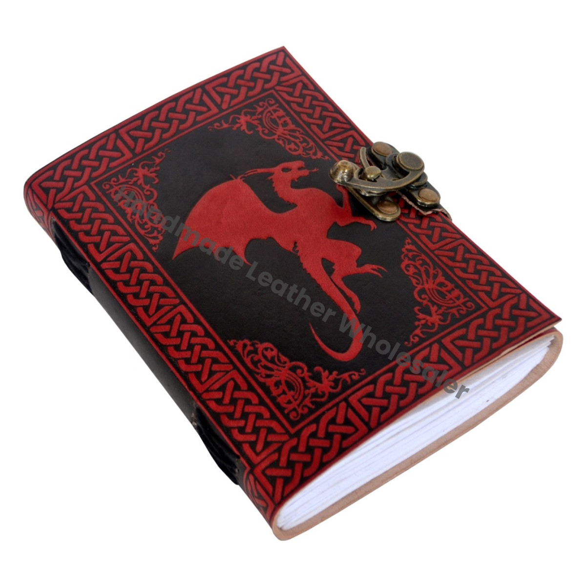 Vintage Leather Spiral Journal for Women Dragon Large Book Shadows Sketchbook Cotton Pages Black Red Spell Notebooks Gift