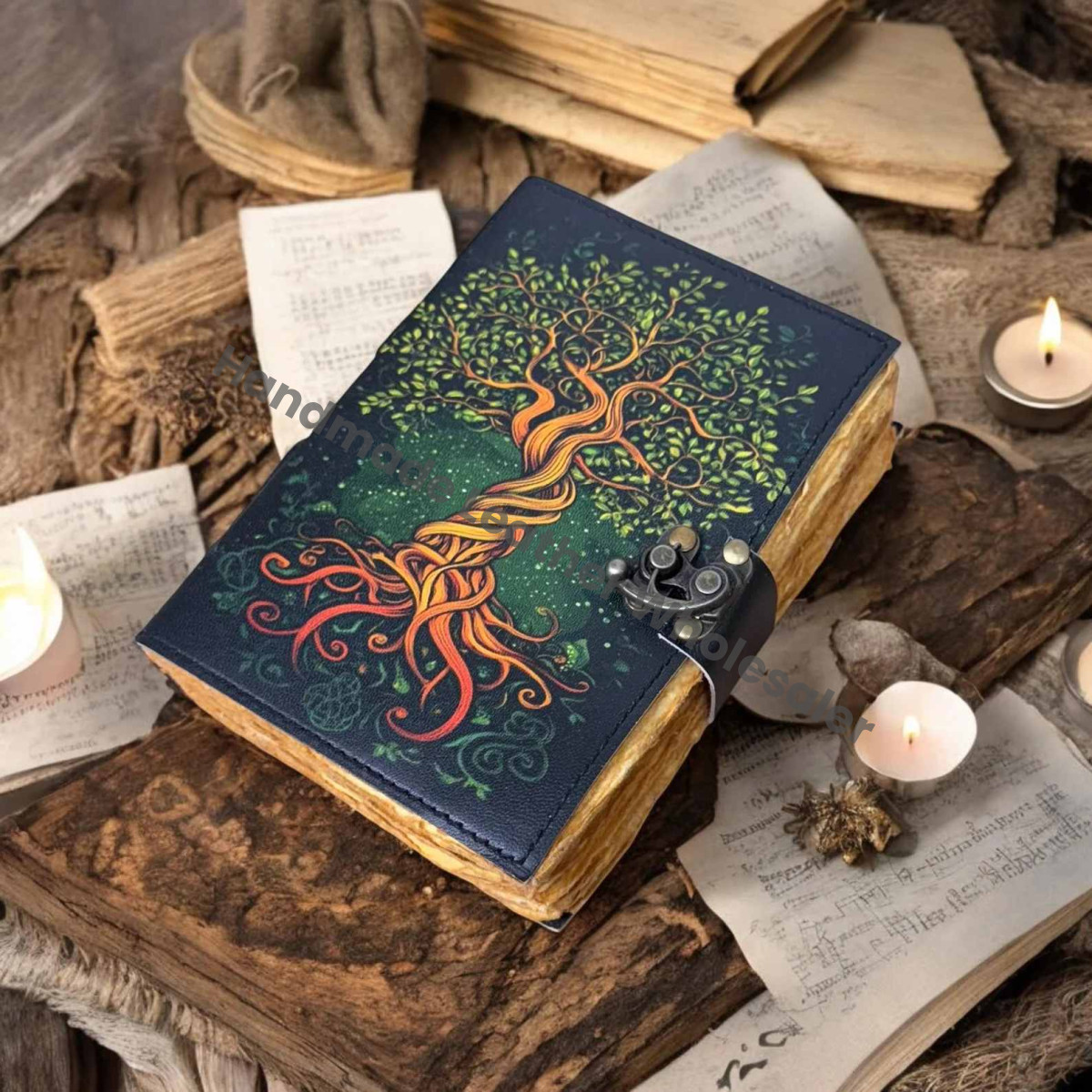 Vintage Leather Tree of Life Journal: Grimoire Book of Shadows