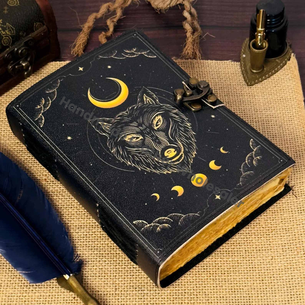 Vintage Leather Wolf Journal: Handmade Deckle Edge Paper, 7x5