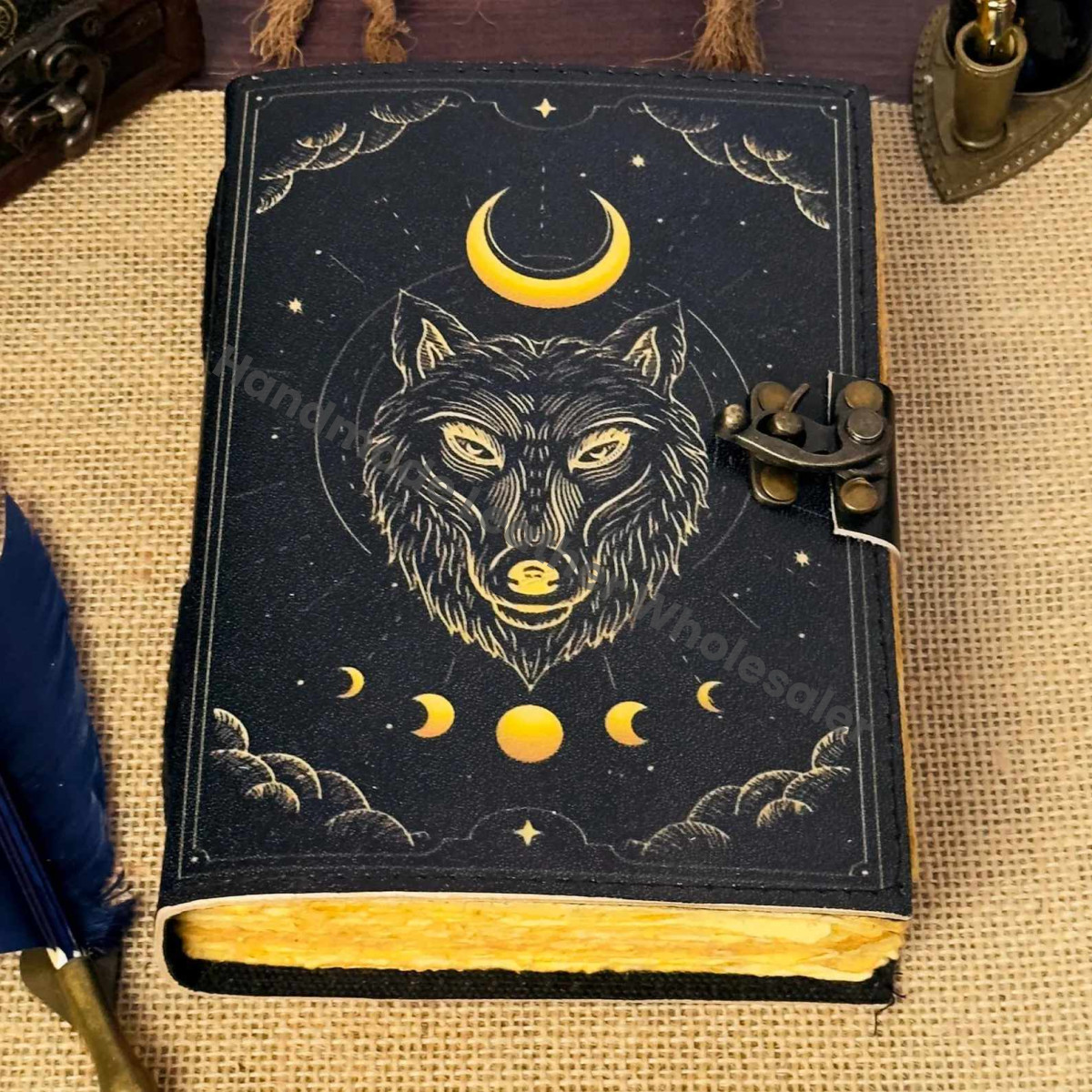 Vintage Leather Wolf Journal: Handmade Deckle Edge Paper, 7x5