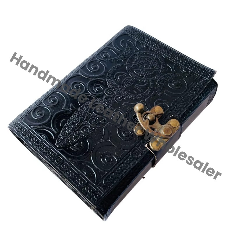 Vintage Mother of Earth Pentagram Leather Journals Book of Spells Celtic Wiccan for Writing Black Handmade Deckle Paper Diary