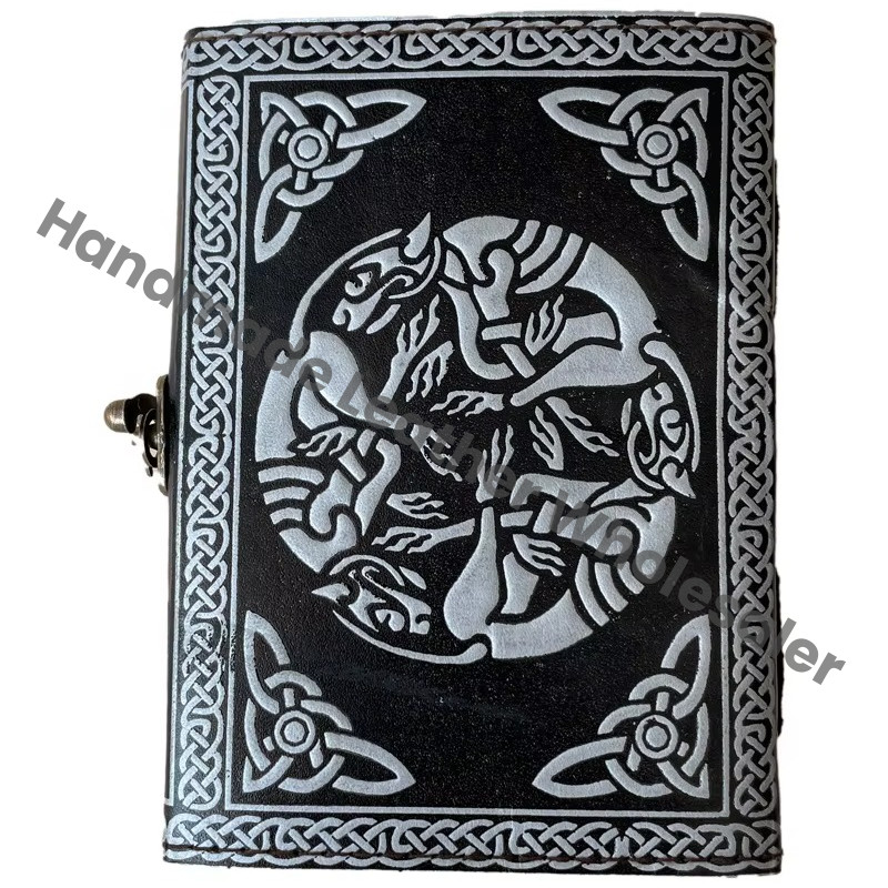 Vintage Octopus Leather Journal Thermal Binding Deckle Edge Paper Women's Planner Travel Journal Black Silver Gift
