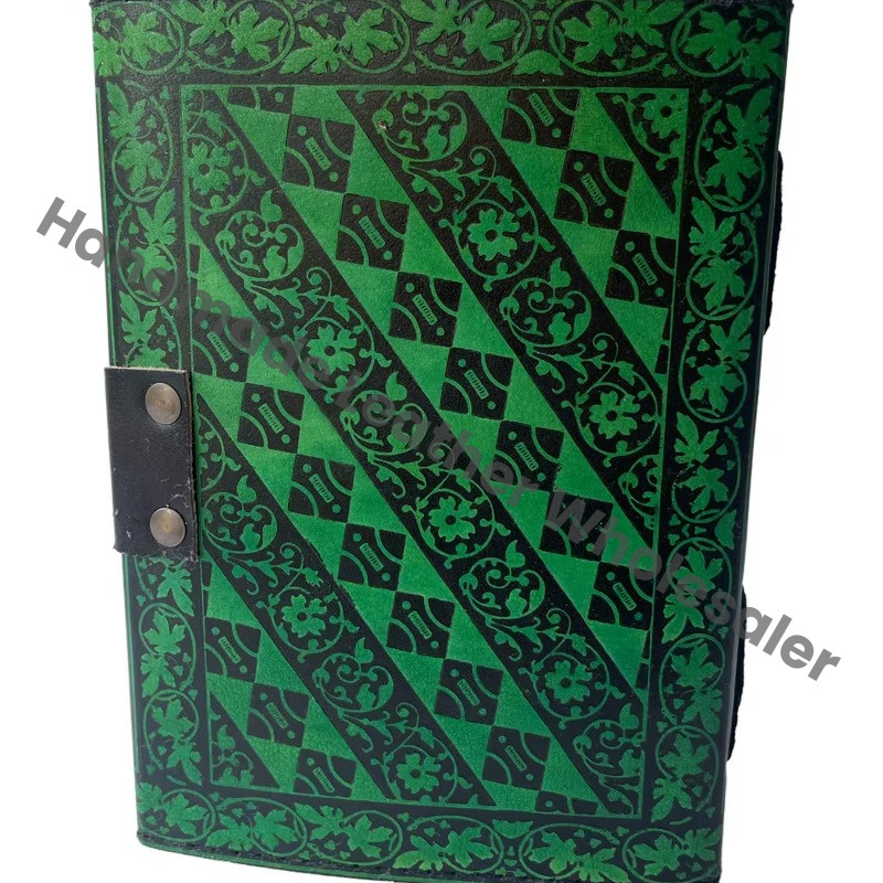 Vintage Planner Sketchbook Leather Journal Antique Book Spell Charmed Handmade Deckle Edge Paper Black Green Thermal Gift