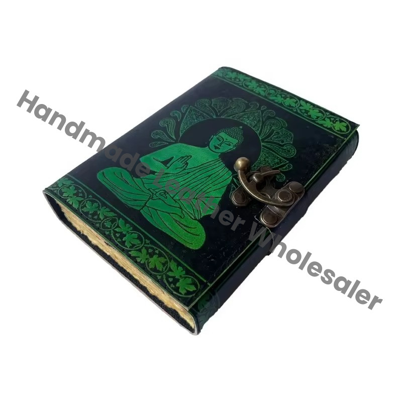 Vintage Planner Sketchbook Leather Journal Antique Book Spell Charmed Handmade Deckle Edge Paper Black Green Thermal Gift