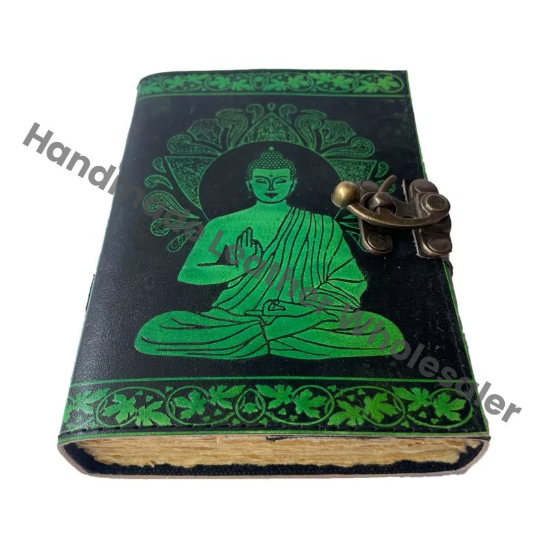 Vintage Planner Sketchbook Leather Journal Antique Book Spell Charmed Handmade Deckle Edge Paper Black Green Thermal Gift