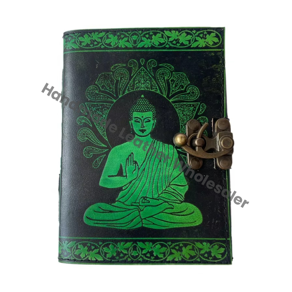 Vintage Planner Sketchbook Leather Journal Antique Book Spell Charmed Handmade Deckle Edge Paper Black Green Thermal Gift