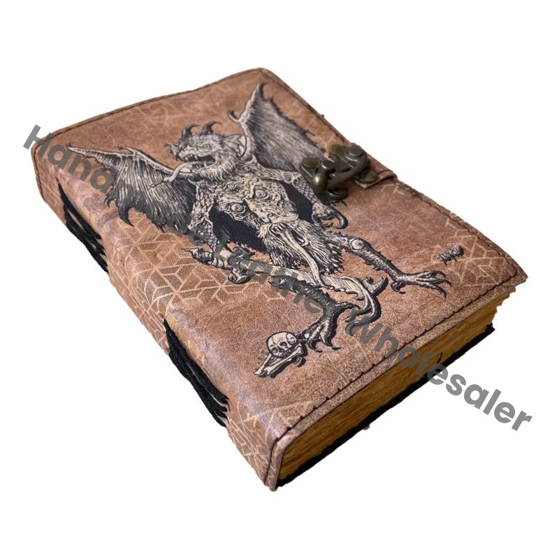 Vintage Printed Leather Journal Men Women Eco-friendly Custom Logo Antique Handmade Deckle Edge Paper Sketchbook