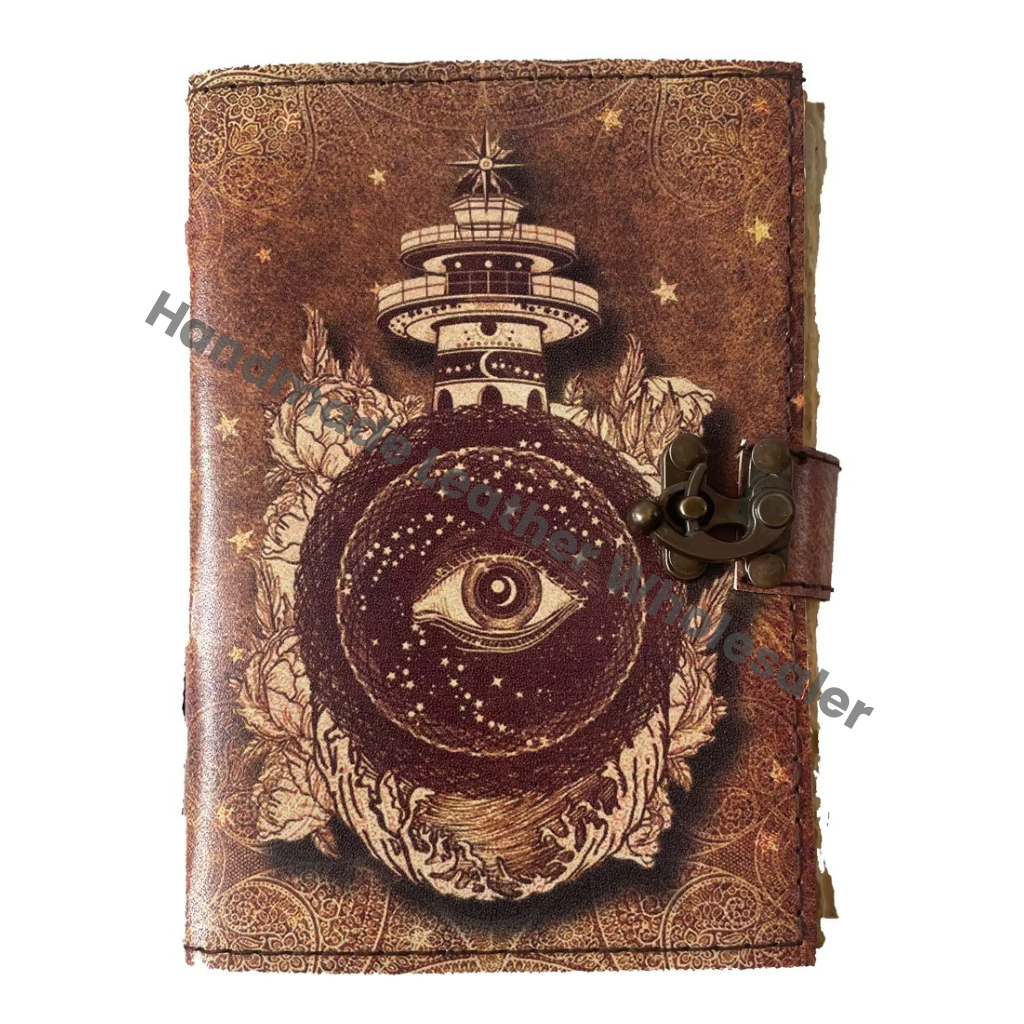 Vintage Printed Leather Journal Men Women Spiral Binding Handmade Deckle Edge Eco-friendly Paper Sketchbook Gift