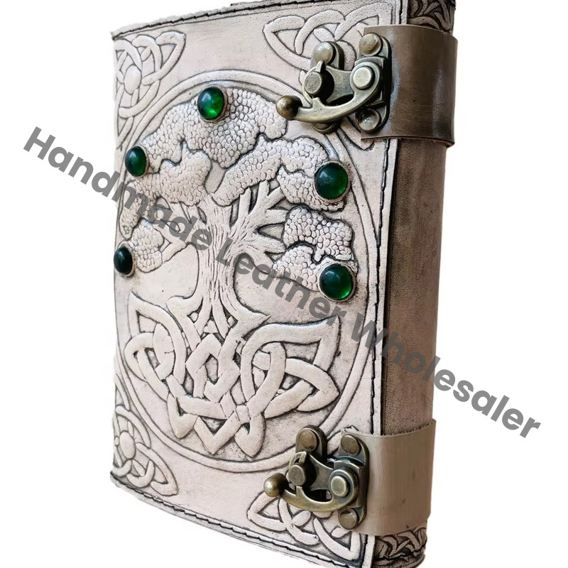 Vintage Stone Leather Spiral Printed Address Book Wiccan Writing Antique Planner Travel Deckle Paper Handmade Eco-friendly Gift