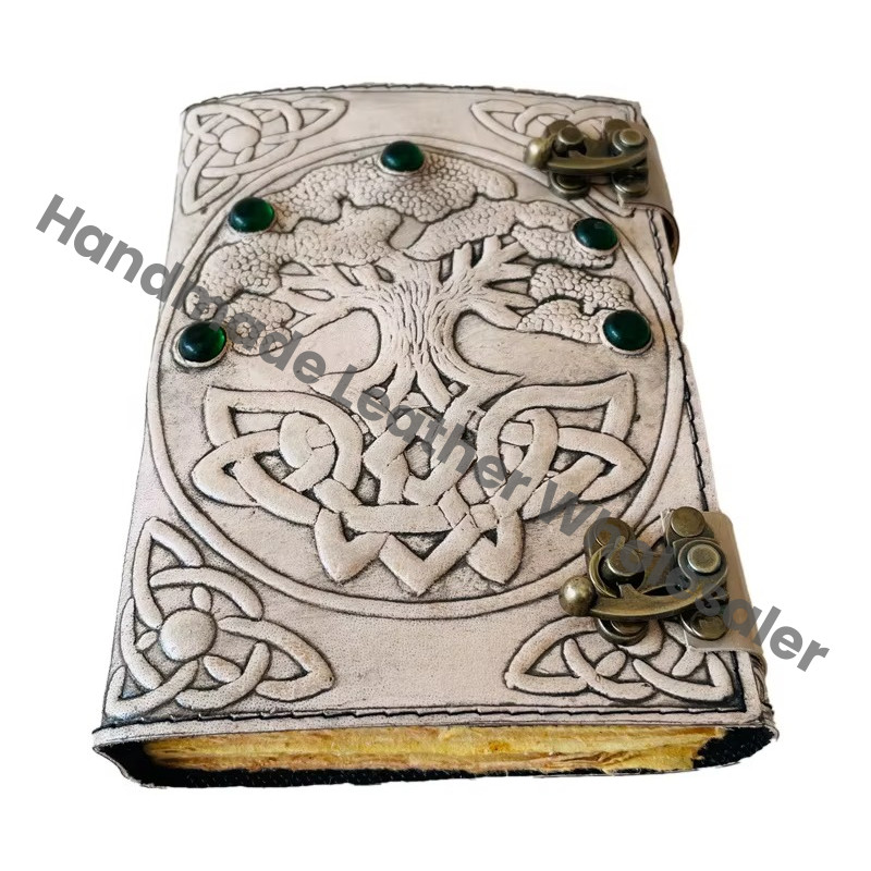 Vintage Stone Leather Spiral Printed Address Book Wiccan Writing Antique Planner Travel Deckle Paper Handmade Eco-friendly Gift