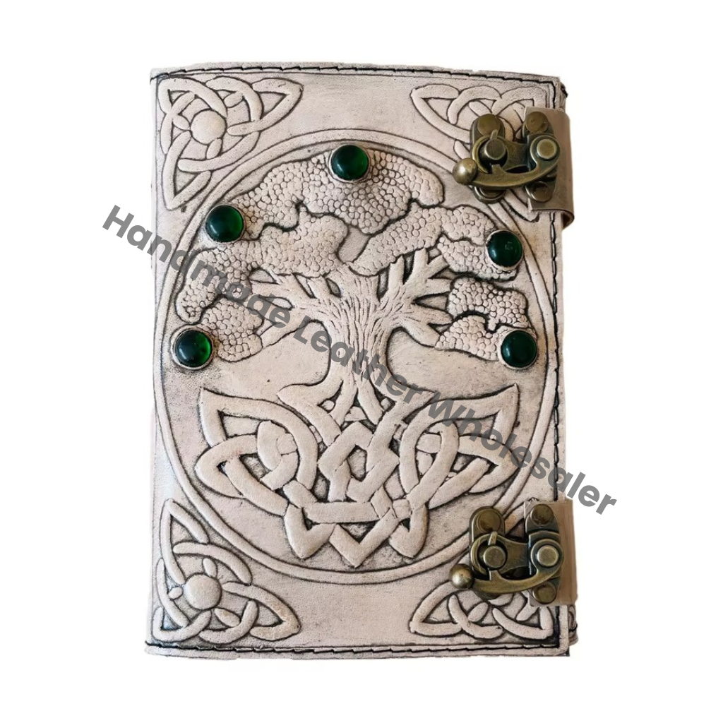Vintage Stone Leather Spiral Printed Address Book Wiccan Writing Antique Planner Travel Deckle Paper Handmade Eco-friendly Gift