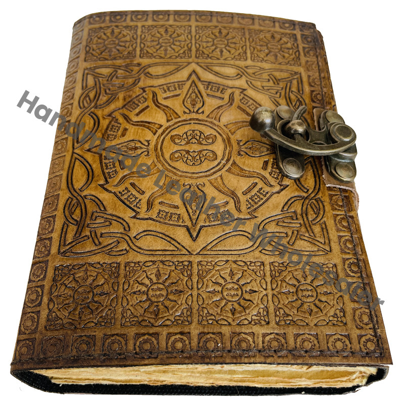 Vintage Sun Embossed Leather Journal Antique Handmade Deckle Edge Paper Sketchbook Charmed Bound Journals Gift Custom