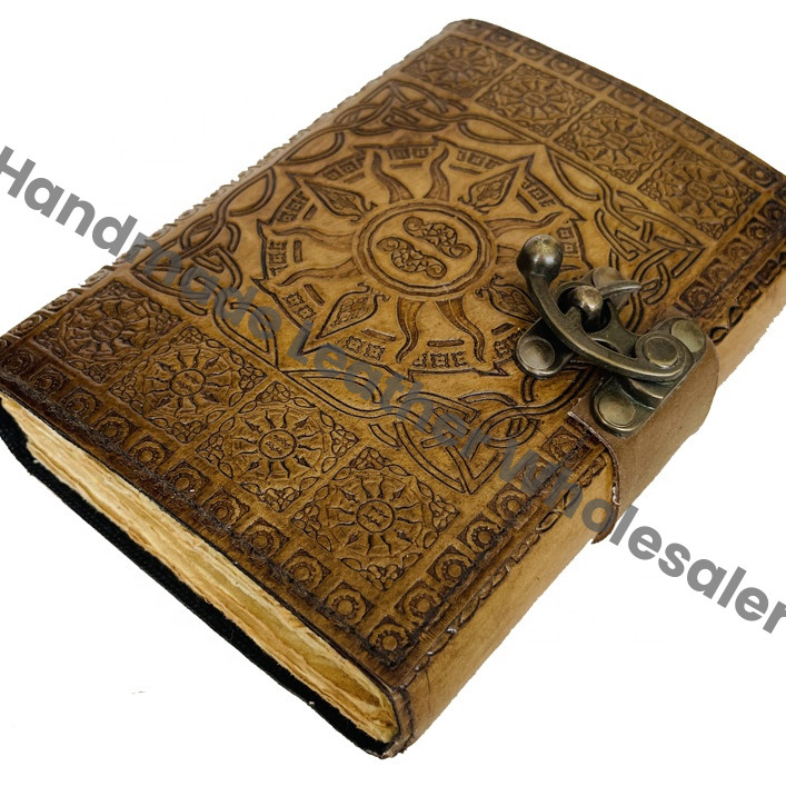 Vintage Sun Embossed Leather Journal Antique Handmade Deckle Edge Paper Sketchbook Charmed Bound Journals Gift Custom