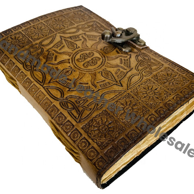 Vintage Sun Embossed Leather Journal Antique Handmade Deckle Edge Paper Sketchbook Charmed Bound Journals Gift Custom